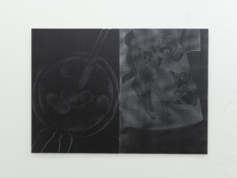installation view of the work shopping addict, black and white uv print on aluminum Hanna Stiegeler